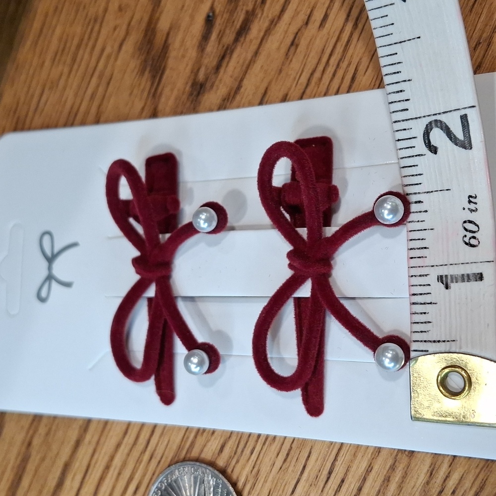 Maroon Red Velvet Bow Hair Clip - Picture 3 of 5